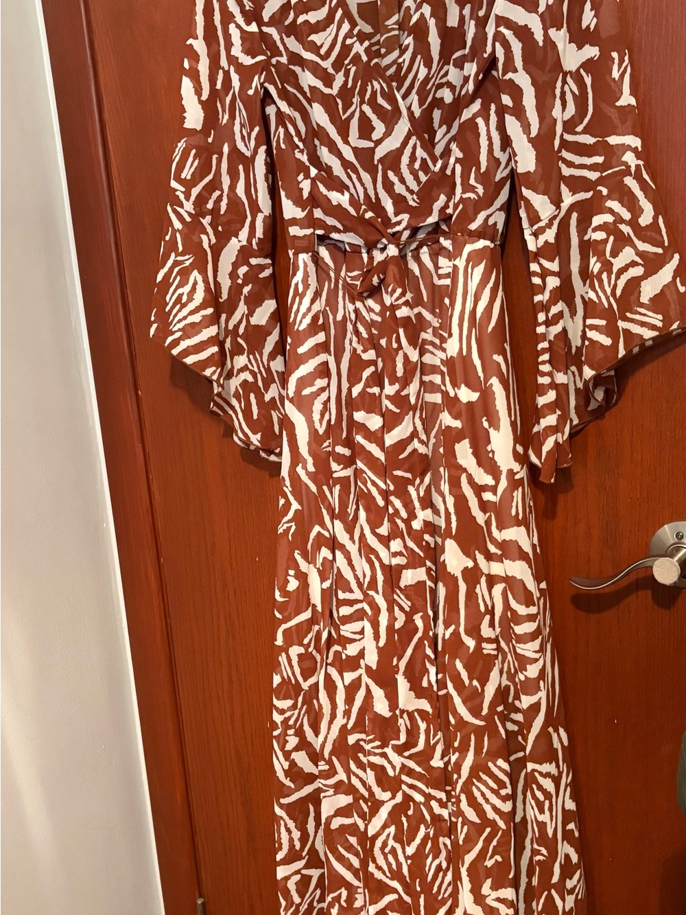 Rust and Ivory Printed Maxi Dress with Tie Waist